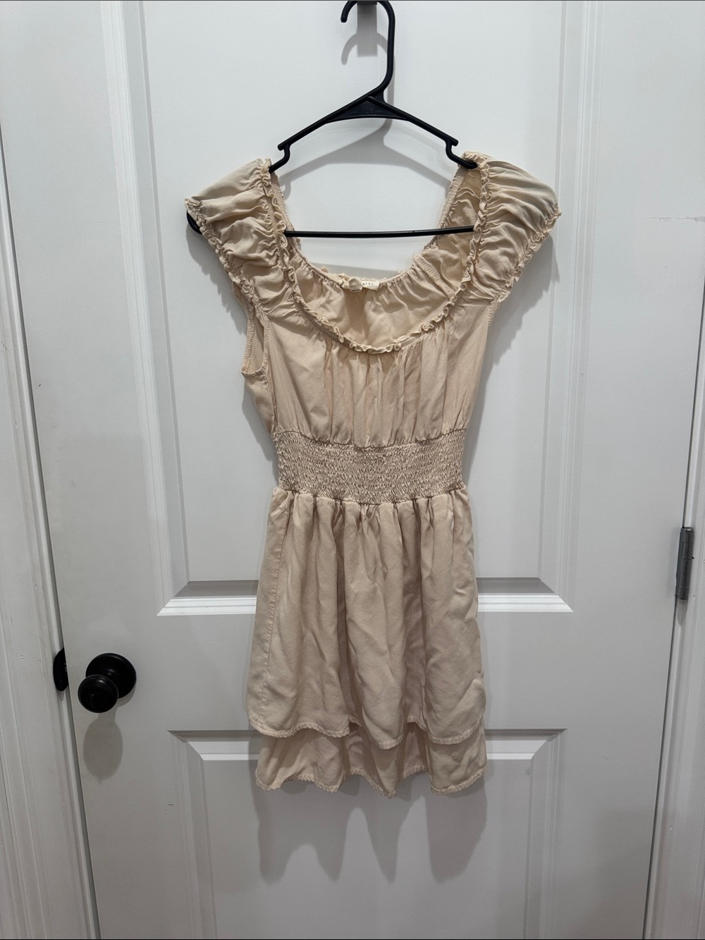 La Hearts Cream Ruffle Smocked Mini Dress